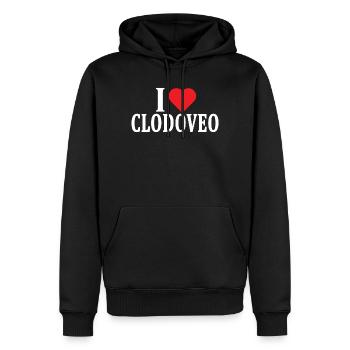 t-shirt J’adore Clovis t-shirt idée cadeau - Sweat à capuche Premium bio Homme - noir - Devant - Nico (187cm)
