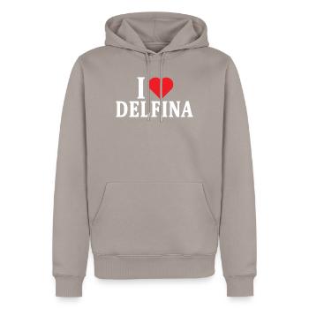 T-Shirt Ich liebe Delfina T-Shirt Geschenkidee - Männer Premium Bio Hoodie - Taupe - Vorne - Nico (187cm)