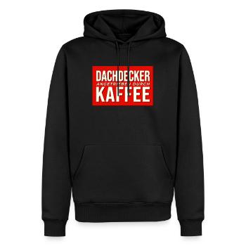 Dachdecker Kaffee Antrieb - Männer Premium Bio Hoodie - Schwarz - Vorne - Nico (187cm)