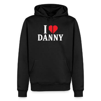 t-shirt J’adore Danny t-shirt idée cadeau - Sweat à capuche Premium bio Homme - noir - Devant - Nico (187cm)