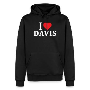 t-shirt J’adore Davis t-shirt idée cadeau - Sweat à capuche Premium bio Homme - noir - Devant - Nico (187cm)
