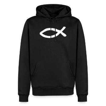 Jésus Poisson Blanc Ichthys Poisson Jésus - Sweat à capuche Premium bio Homme - noir - Devant - Nico (187cm)