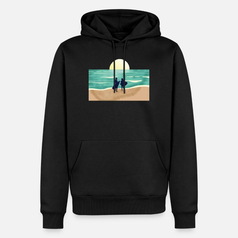 Surfeur au coucher du soleil d’été - Sweat à capuche Premium bio Homme - noir