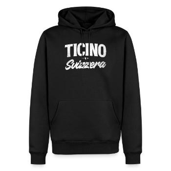 Logo d’écriture Tessin Suisse - Sweat à capuche Premium bio Homme - noir - Devant - Nico (187cm)