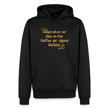 kaffeetrinker, vor dem ersten kaffee, beste küchen - Männer Premium Bio Hoodie - Schwarz - Vorne - Nico (187cm)