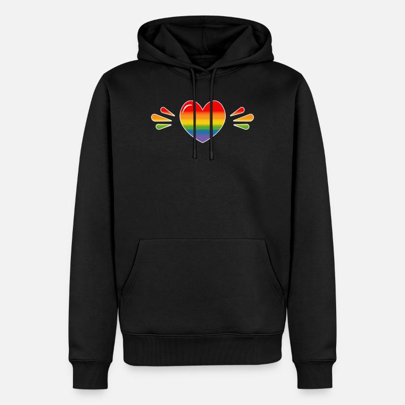 Rainbow Sparkling heart BLACK SHIRT - Männer Premium Bio Hoodie - Schwarz
