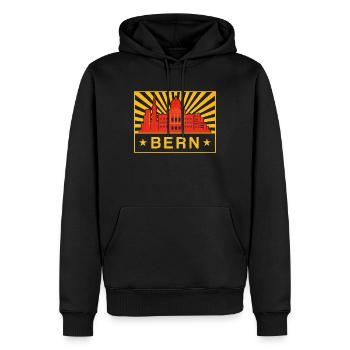 Bern Skyline Sonnenburst Stadtsiegel - Männer Premium Bio Hoodie - Schwarz - Vorne - Nico (187cm)