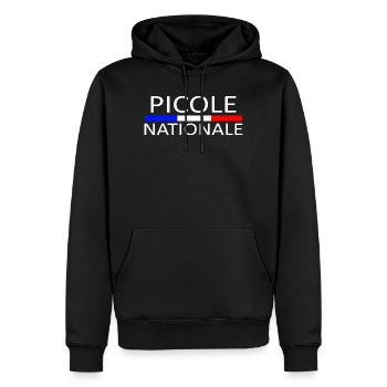 picole nationale - Sweat à capuche Premium bio Homme - noir - Devant - Nico (187cm)
