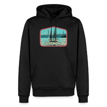 Lisbonne Portugal, bateau sur le fleuve Tage - Sweat à capuche Premium bio Homme - noir - Devant - Nico (187cm)