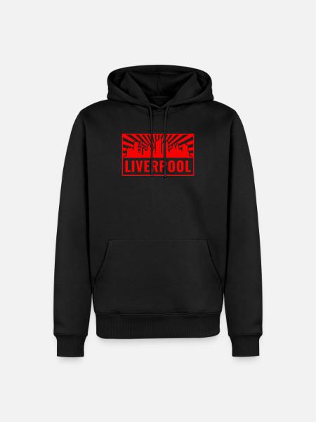Liverpool Skyline in Red Rays - Men’s Premium Organic Hoodie - black