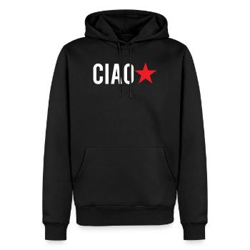 t-shirt bonjour étoile rouge t-shirt étoile rouge - Sweat à capuche Premium bio Homme - noir - Devant - Nico (187cm)