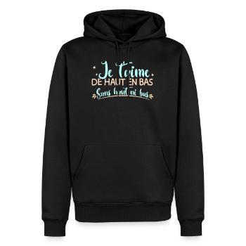 Je t'aime de haut en bas sans haut ni bas mariage - Sweat à capuche Premium bio Homme - noir - Devant - Nico (187cm)