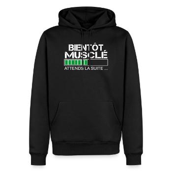 Bientot musclé (blanc et vert) - Sweat à capuche Premium bio Homme - noir - Devant - Nico (187cm)