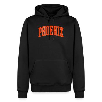 Phoenix Bogen-Schrift Shirt – USA Stadt - Männer Premium Bio Hoodie - Schwarz - Vorne - Nico (187cm)