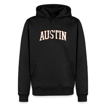 Austin Varsity Arc Schrift - Männer Premium Bio Hoodie - Schwarz - Vorne - Nico (187cm)