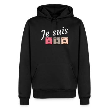 Je suis libre en éléments périodiques - Sweat à capuche Premium bio Homme - noir - Devant - Nico (187cm)
