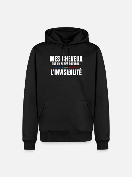 homme humour, cheveux, super pouvoir, chauve - Sweat à capuche Premium bio Homme - noir
