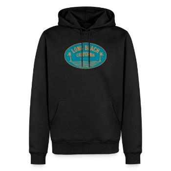 Motif rétro de plage de Long Beach en Californie - Sweat à capuche Premium bio Homme - noir - Devant - Nico (187cm)