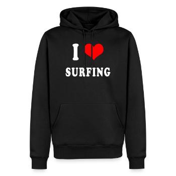 J'adore le surf - Sweat à capuche Premium bio Homme - noir - Devant - Nico (187cm)