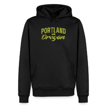 Portland Oregon Vintage Script - Sweat à capuche Premium bio Homme - noir - Devant - Nico (187cm)