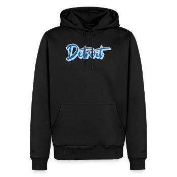 Detroit Blau Pinsel-Schrift - Männer Premium Bio Hoodie - Schwarz - Vorne - Nico (187cm)