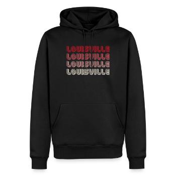 Louisville Vierfach Gradient Wortlogo - Männer Premium Bio Hoodie - Schwarz - Vorne - Nico (187cm)