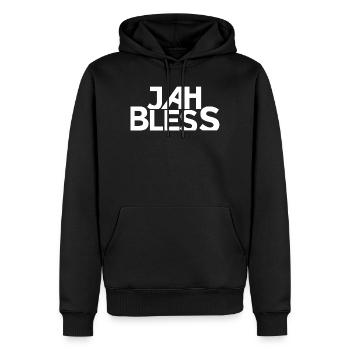 Jah Bless Blockschrift Design - Männer Premium Bio Hoodie - Schwarz - Vorne - Nico (187cm)