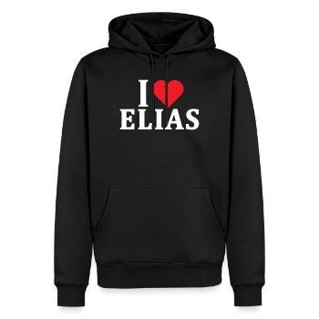 t-shirt J’adore Elias idée cadeau t-shirt - Sweat à capuche Premium bio Homme - noir - Devant - Nico (187cm)