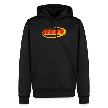 Bern Schriftzug mit gelbem Schwung - Männer Premium Bio Hoodie - Schwarz - Vorne - Nico (187cm)
