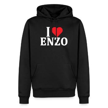 t-shirt J’adore Enzo idée cadeau t-shirt - Sweat à capuche Premium bio Homme - noir - Devant - Nico (187cm)