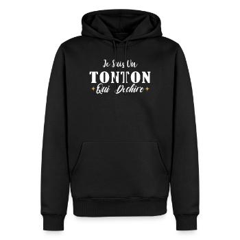 Cadeau Oncle Drôle , Je Suis Un Tonton Qui Déchire - Sweat à capuche Premium bio Homme - noir - Devant - Nico (187cm)