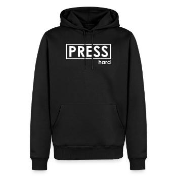 PRESS hard - Männer Premium Bio Hoodie - Schwarz - Vorne - Nico (187cm)