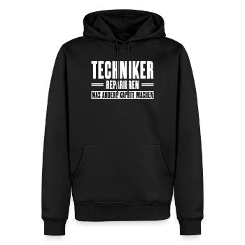 Slogan de soutien technicien de service pour les artisans - Sweat à capuche Premium bio Homme - noir - Devant - Nico (187cm)