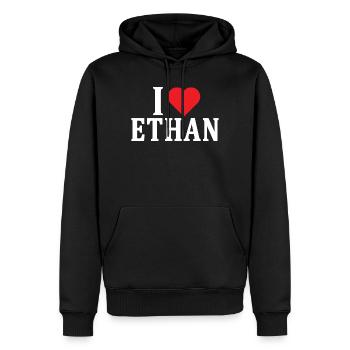 t-shirt I love Ethan t-shirt gift idea - Men’s Premium Organic Hoodie - black - Front - Nico (187cm)