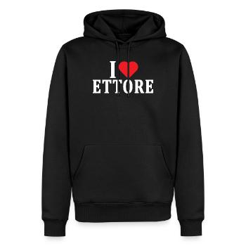 t-shirt J’adore l’idée cadeau du t-shirt Ettore - Sweat à capuche Premium bio Homme - noir - Devant - Nico (187cm)