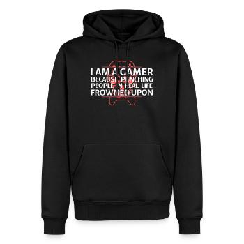T-shirt Gamer Punchline - Sweat à capuche Premium bio Homme - noir - Devant - Nico (187cm)