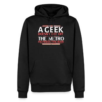 Geek Ram befreit die Metro - Männer Premium Bio Hoodie - Schwarz - Vorne - Nico (187cm)