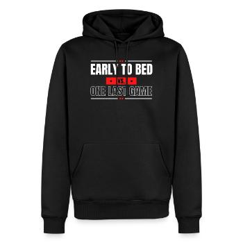 Early to Bed vs One Last Game - Men’s Premium Organic Hoodie - black - Front - Nico (187cm)