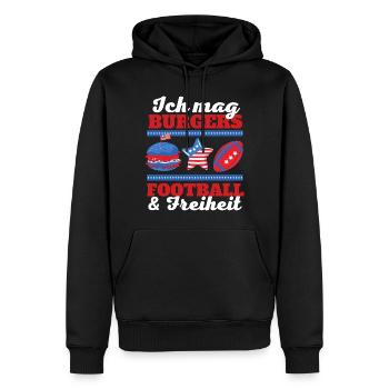 Ich mag Burgers, Football und Freiheit - Männer Premium Bio Hoodie - Schwarz - Vorne - Nico (187cm)