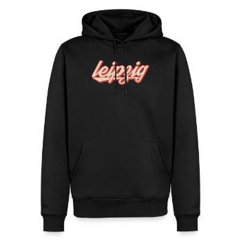 Leipzig Script Vintage Logo - Männer Premium Bio Hoodie - Schwarz - Vorne - Nico (187cm)