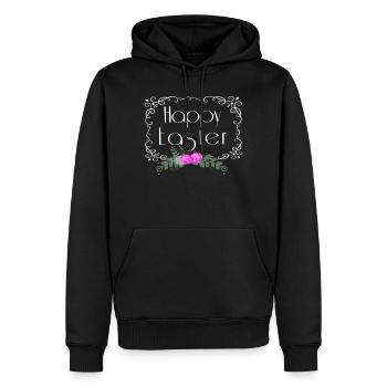 Happy Easter Blumen Oster Schriftzug - Männer Premium Bio Hoodie - Schwarz - Vorne - Nico (187cm)