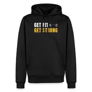 Get Fit Get Strong - Fitnessgeschenk mit Hanteln - Männer Premium Bio Hoodie - Schwarz - Vorne - Nico (187cm)