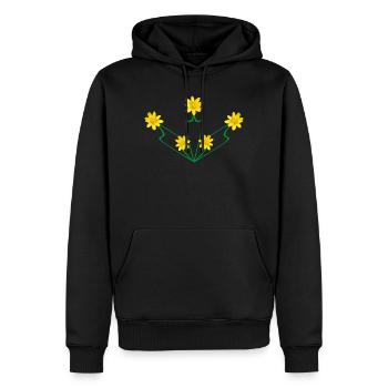 Art Nouveau Buttercup Crest – Symmetrical Floral - Men’s Premium Organic Hoodie - black - Front - Nico (187cm)