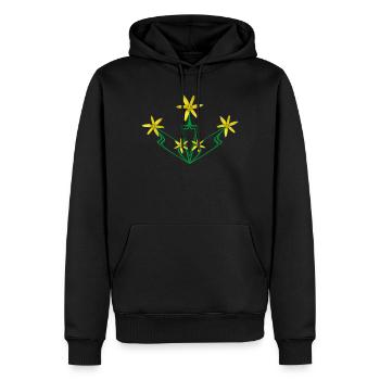 Art Nouveau Yellow Flowers – Symmetrical Floral - Men’s Premium Organic Hoodie - black - Front - Nico (187cm)