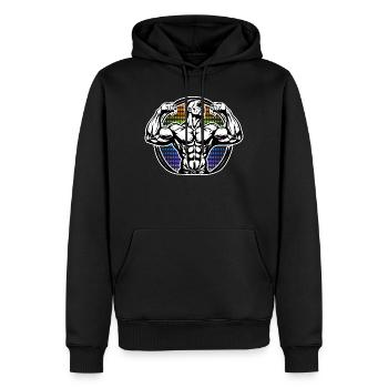 Power Figure in Rainbow Halos Bodybuilder - Men’s Premium Organic Hoodie - black - Front - Nico (187cm)