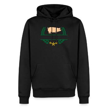 Schwein im grünen Lorbeerkranz - Männer Premium Bio Hoodie - Schwarz - Vorne - Nico (187cm)