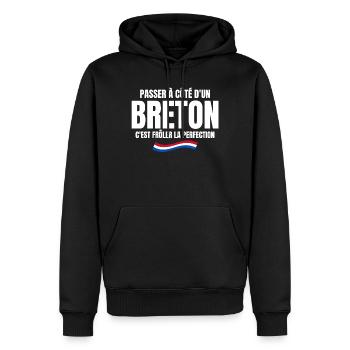 Bretagne, Bretagne humour, je suis Breton - Sweat à capuche Premium bio Homme - noir - Devant - Nico (187cm)