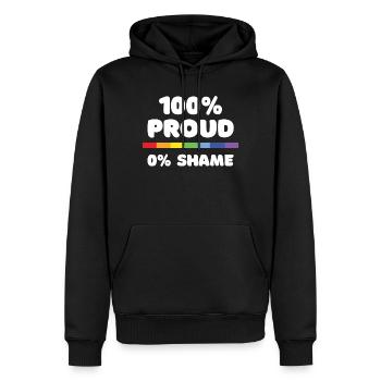 Pride Month - 100% stolz. 0% Scham - Männer Premium Bio Hoodie - Schwarz - Vorne - Nico (187cm)