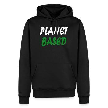 Planet based vegan - Männer Premium Bio Hoodie - Schwarz - Vorne - Nico (187cm)