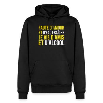 alcool, alcool humour, faire la fête - Sweat à capuche Premium bio Homme - noir - Devant - Nico (187cm)